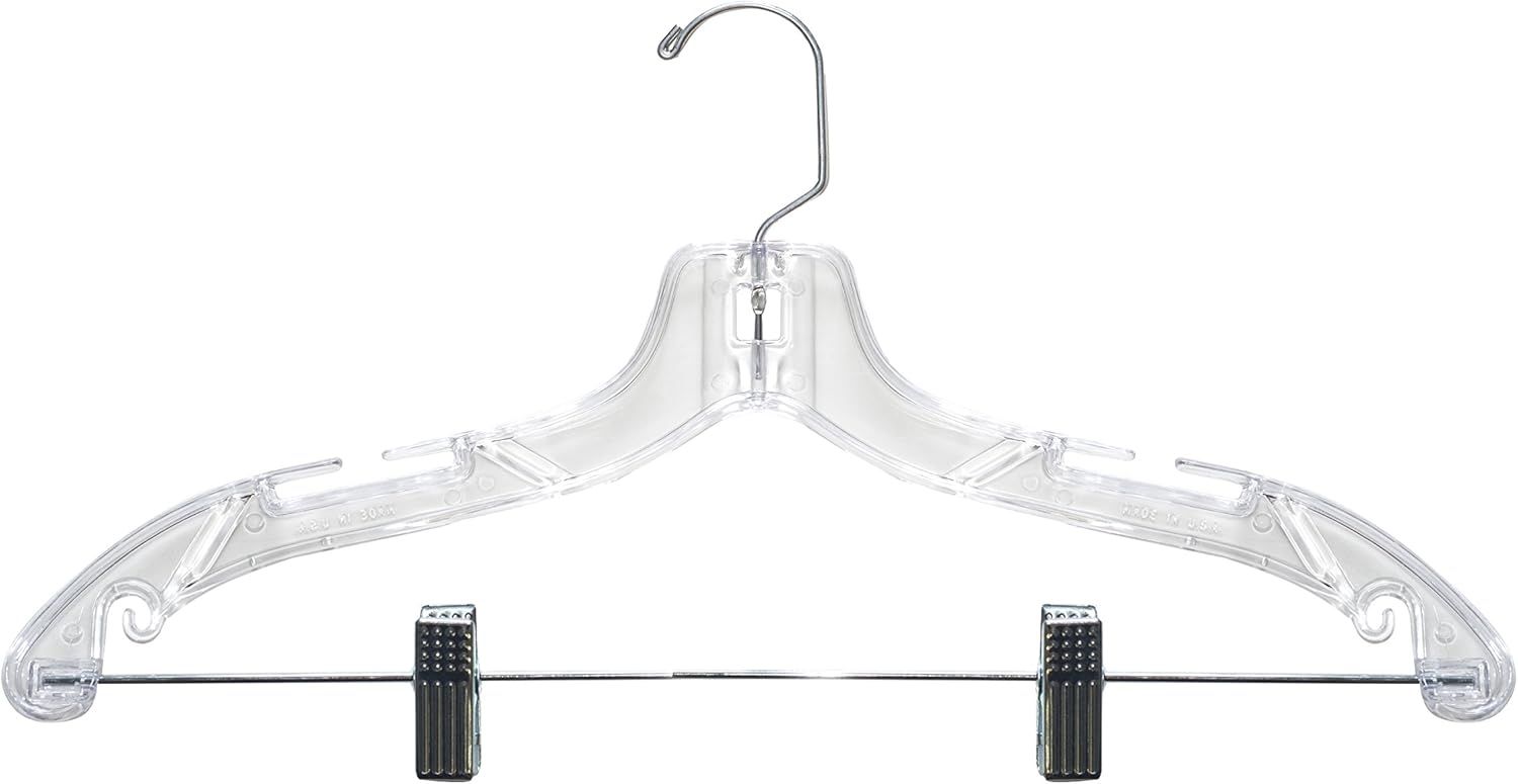 Clear Plastic Suit Hanger with Metal Clips and Swivel Hook