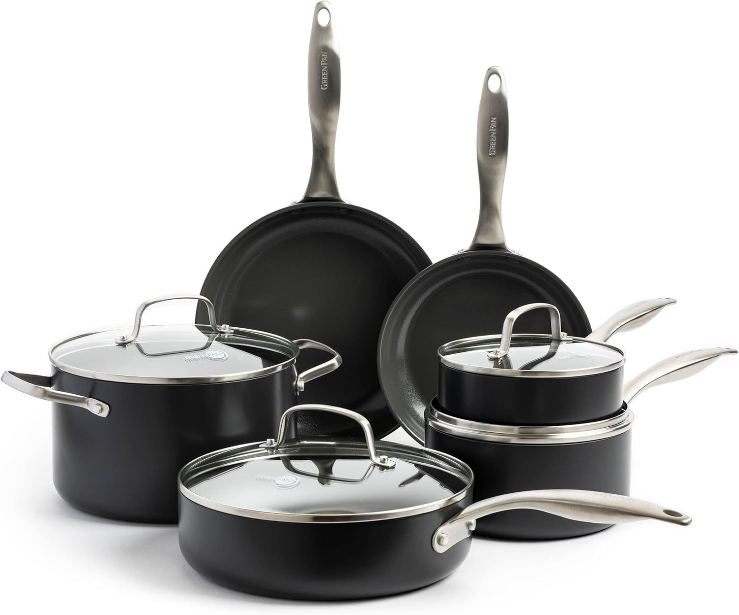 Black Nonstick Aluminum 10-Piece Cookware Set with Stainless Steel Handles