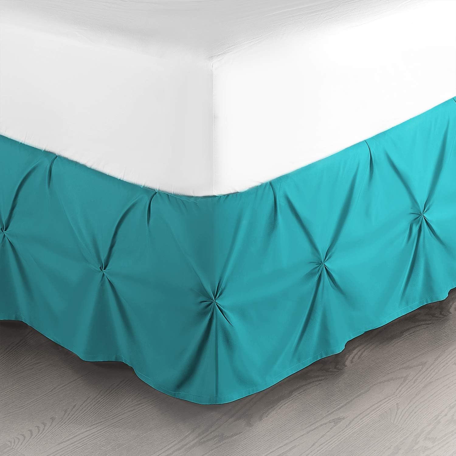 Teal Pinch Pleat Twin Bed Skirt with 14" Drop