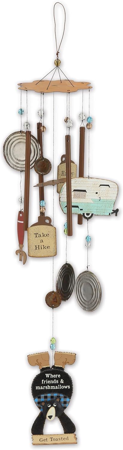 Rustic Bear and Camper Metal Wind Chime with Fun Quotes