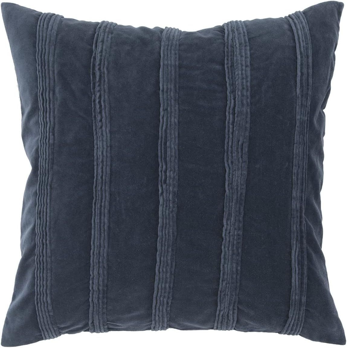 Navy Cotton Velvet Textural Striped Square Throw Pillow