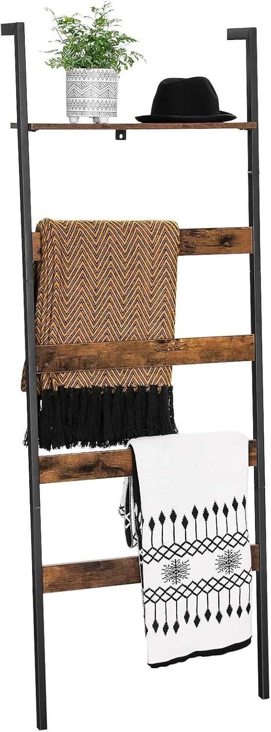 Rustic Brown and Black Steel Frame Blanket Ladder