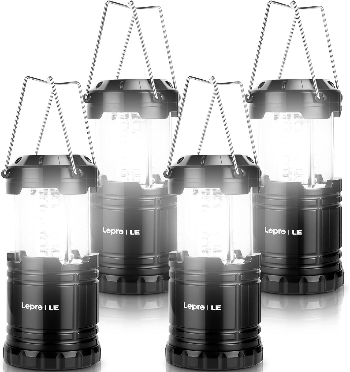 Lepro Black Collapsible LED Camping Lanterns, Battery Powered, IPX4 Water Resistant