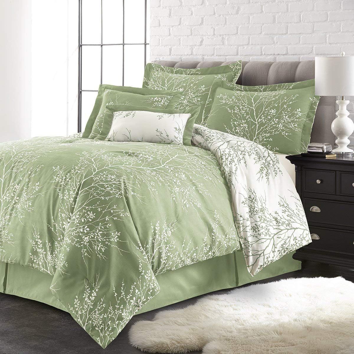 Sage and Ivory King Microfiber Reversible Bed in a Bag Set