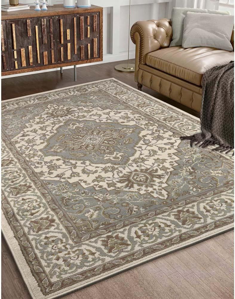 Glendale Green and Beige Rectangular Synthetic Area Rug 5' x 8'