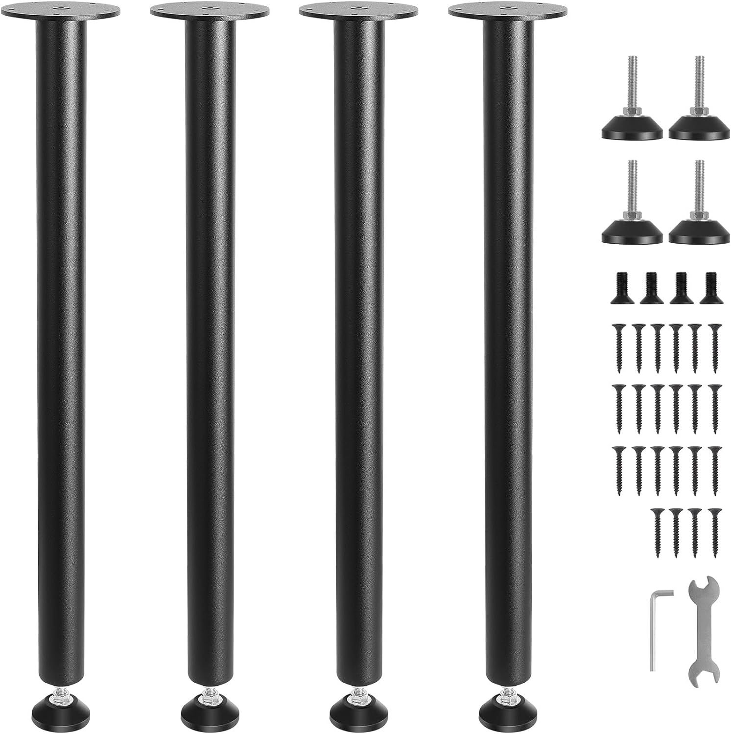 Black Reinforced Steel Adjustable Desk Legs Set of 4, 28 Inches