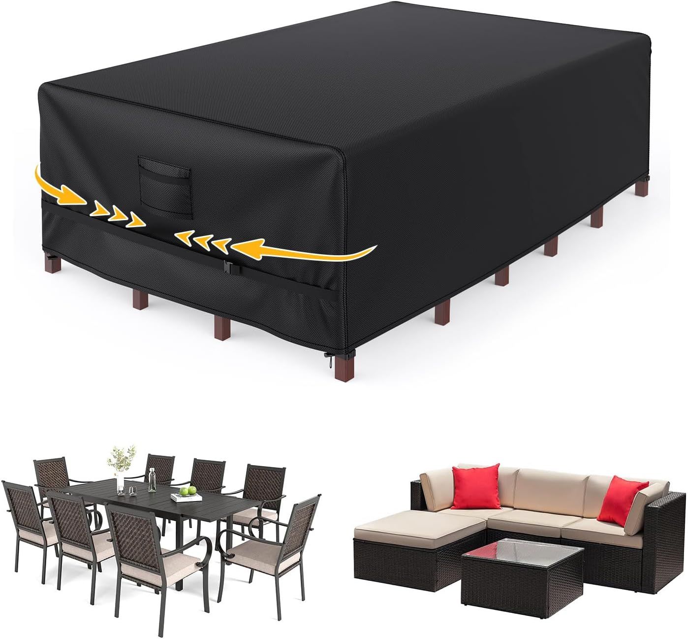 Black Heavy Duty Waterproof Patio Furniture Cover with Buckle Straps