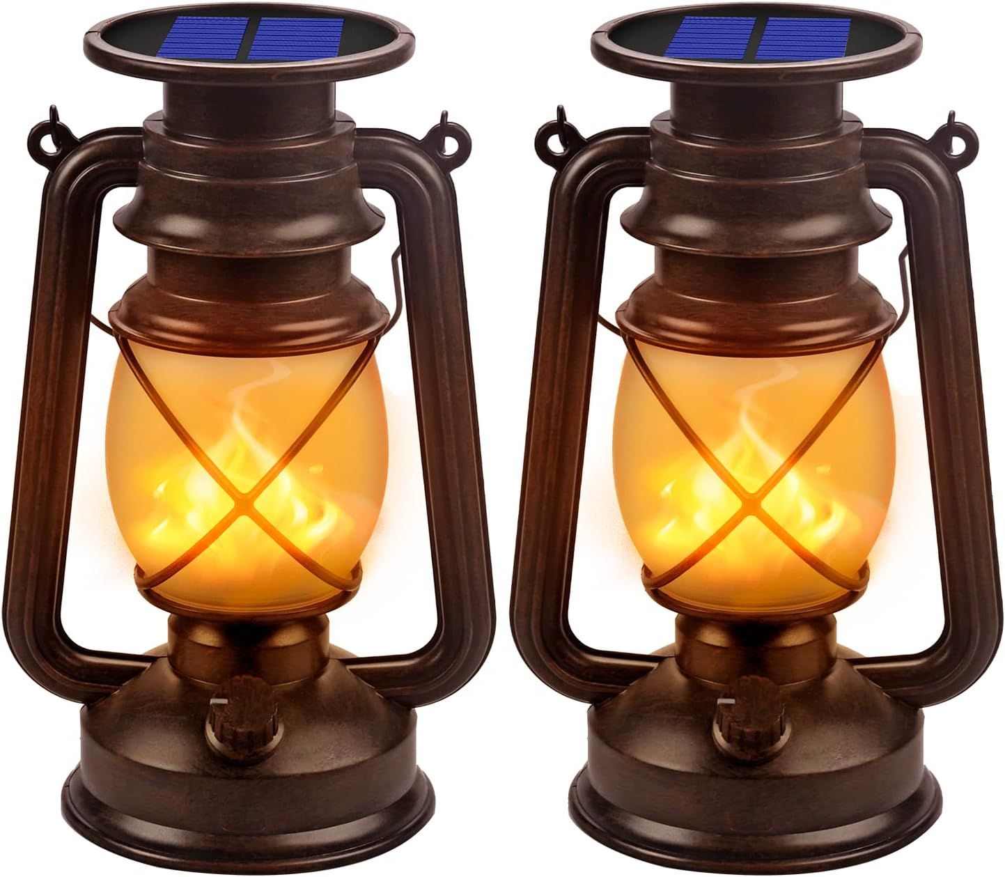 Vintage Solar Powered LED Lanterns with Flickering Flame, 2 Pack