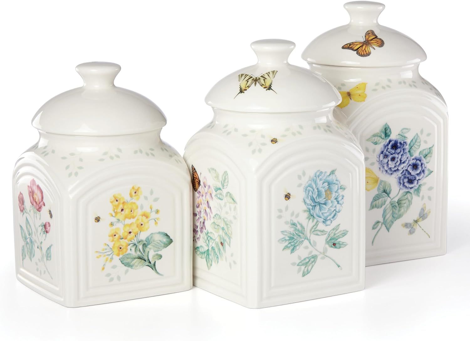 Butterfly Meadow White Ceramic Kitchen Canister Set