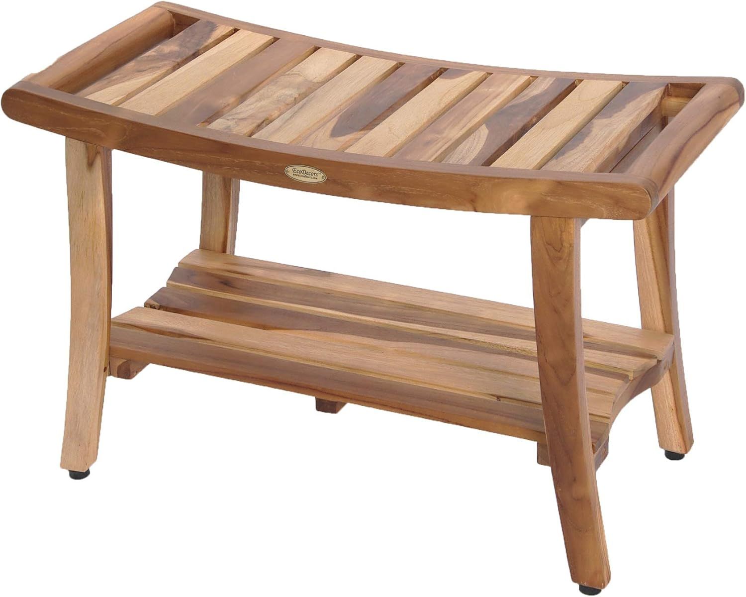 EcoDecors 30" Earthy Teak Shower Bench with Shelf