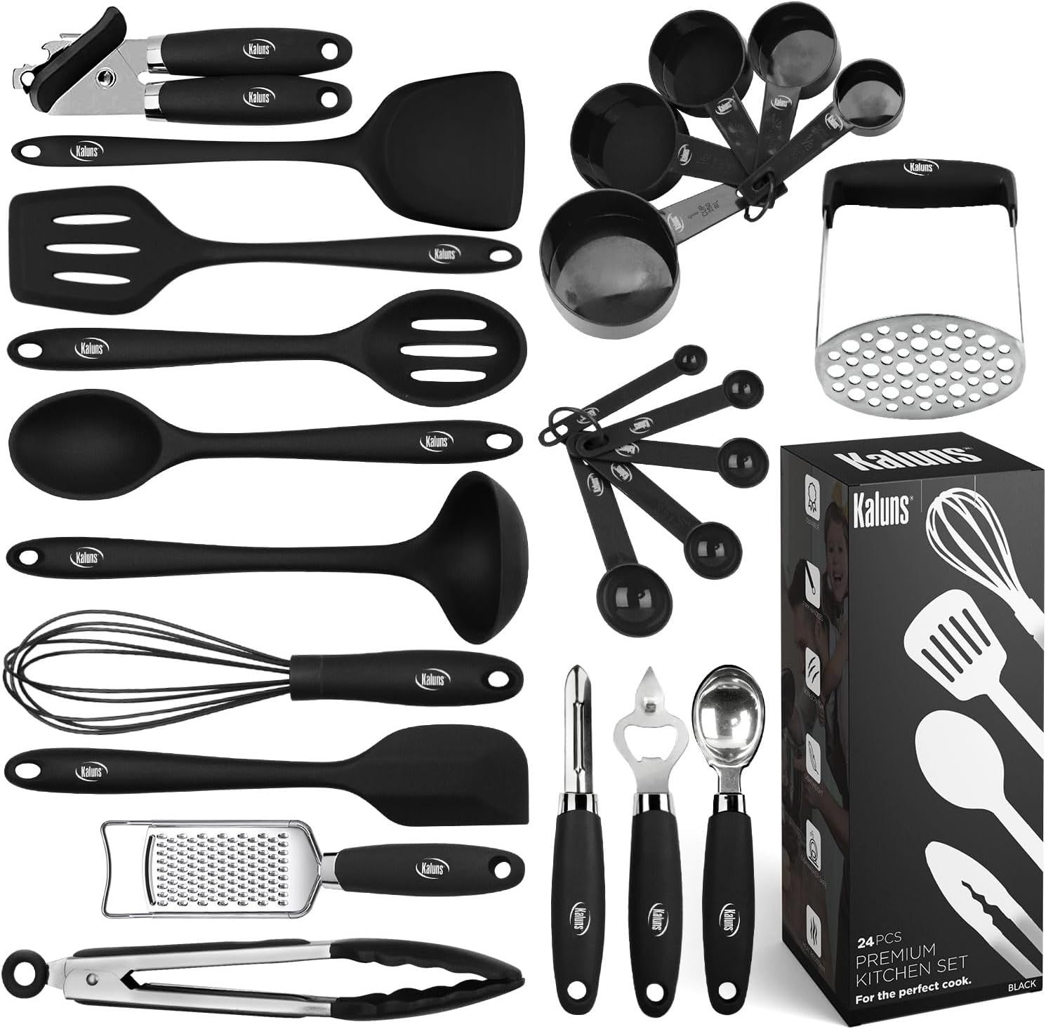 24-Piece Black Silicone and Stainless Steel Cooking Utensil Set