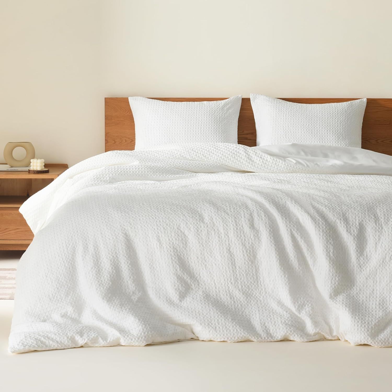 White Waffle Weave Microfiber Full Bedspread Cover Set