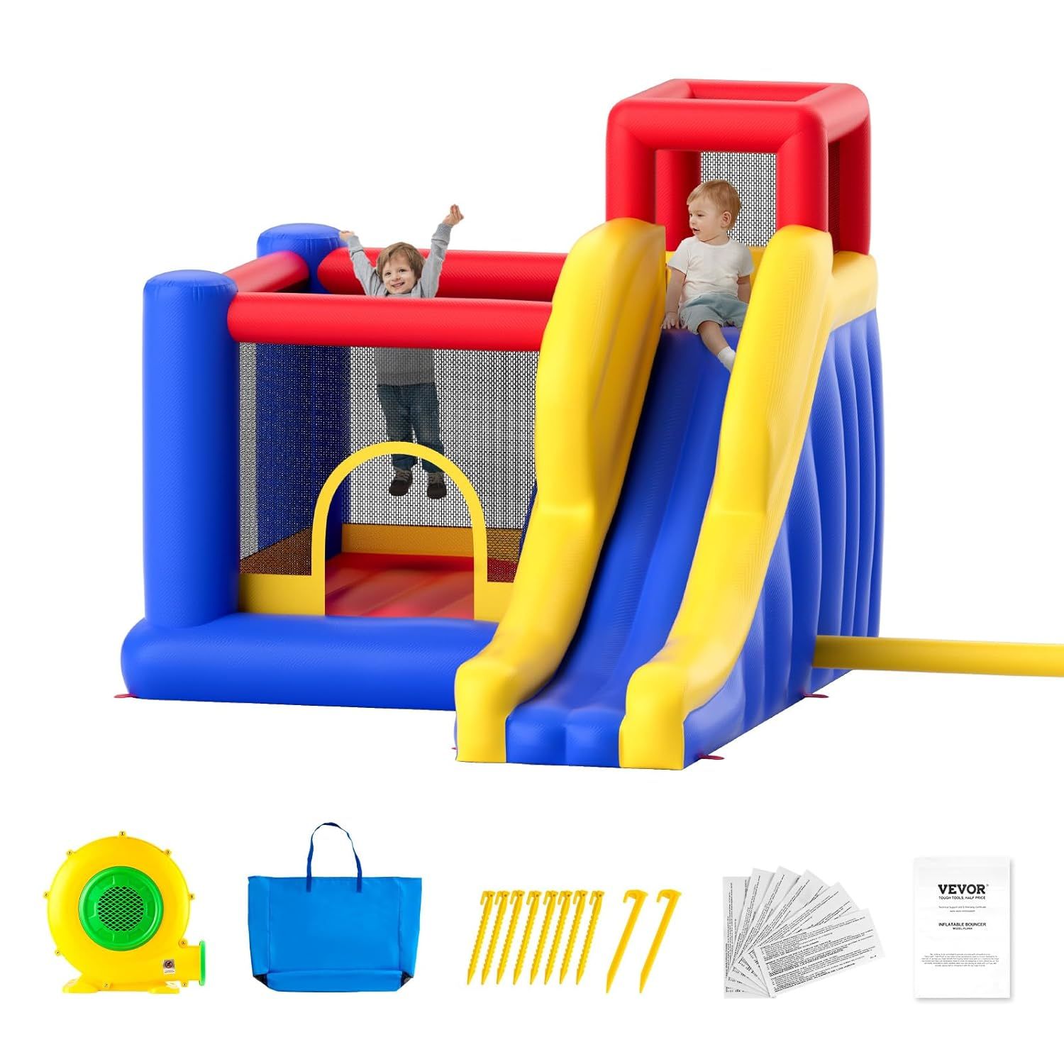Colorful Inflatable Bounce House with Slide and Climbing Wall