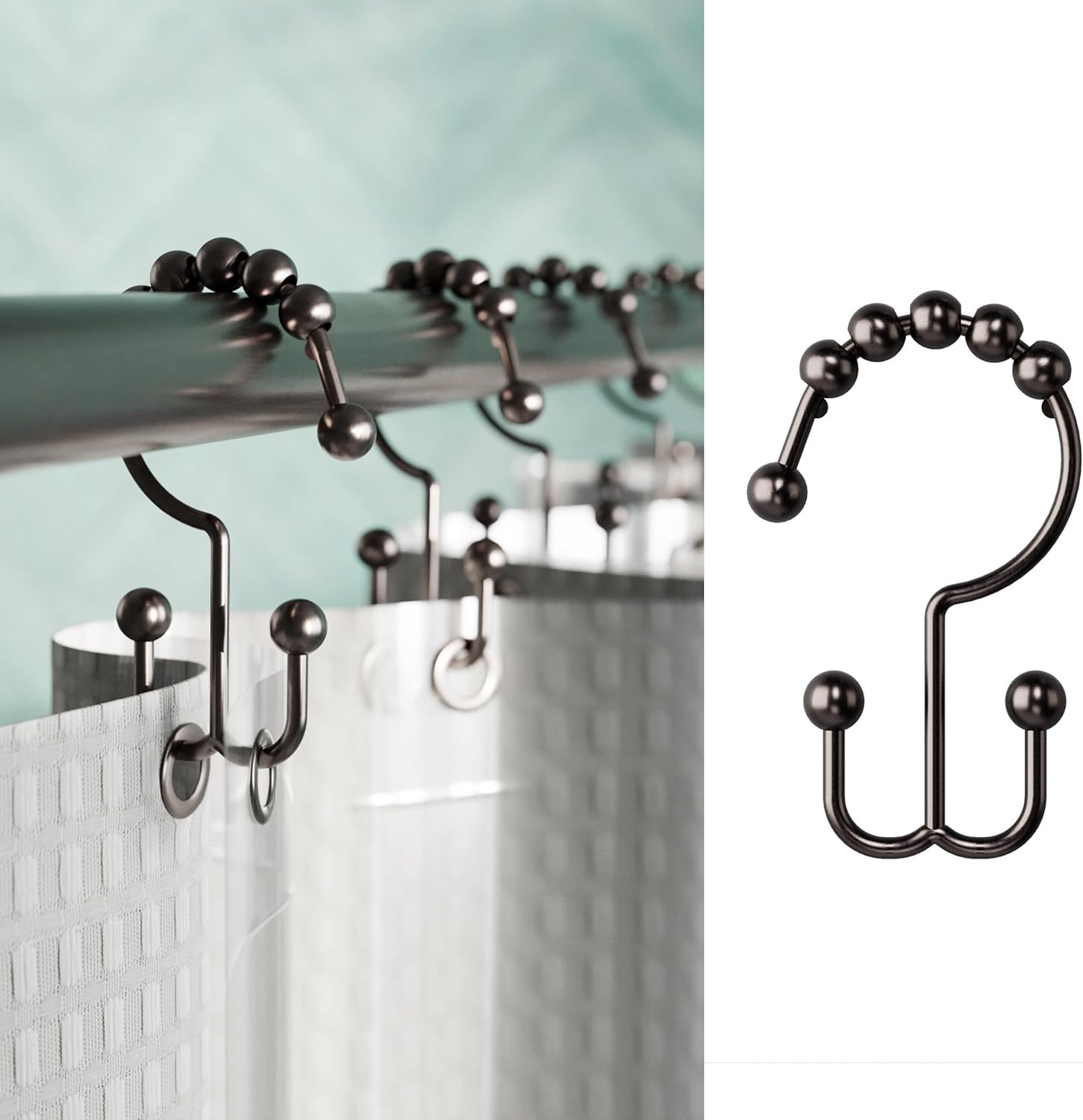 Oil Rubbed Bronze Double Glide Shower Curtain Hooks Set