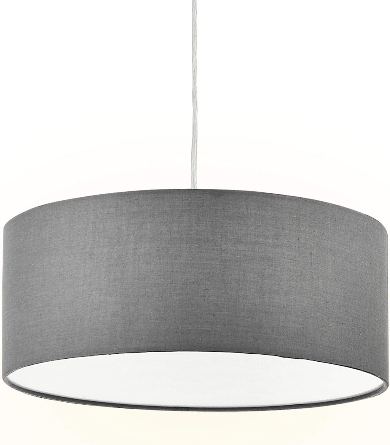 Modern Grey Fabric Drum Pendant Light with Frosted Acrylic Diffuser