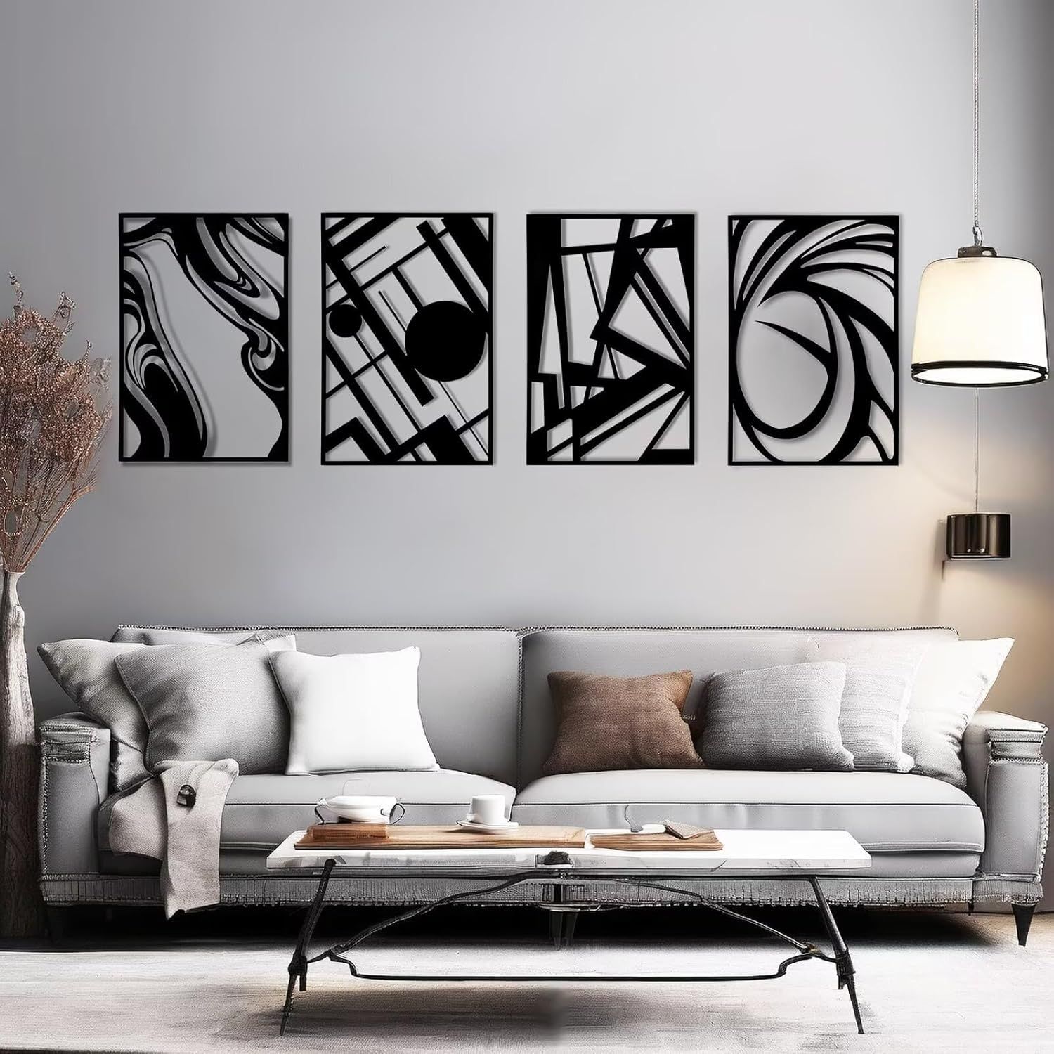 Black Metal Minimalist 3D Abstract Wall Art Set