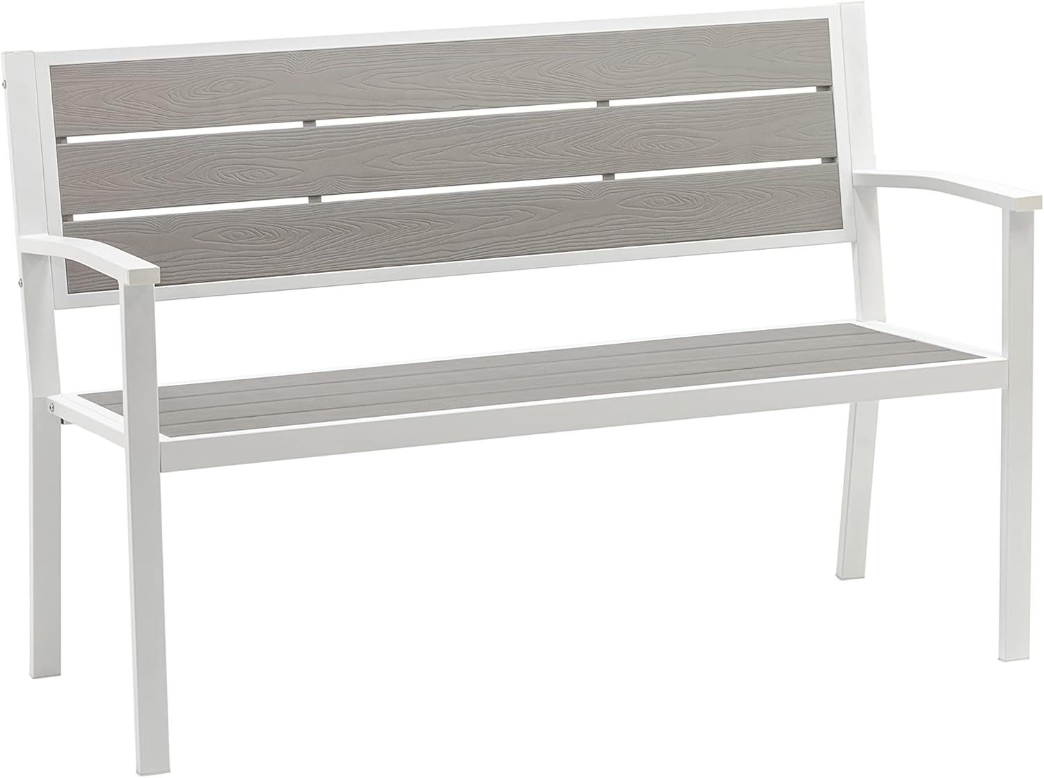 Modern White Stainless Steel 51" Patio Bench with Poly-Resin Slats