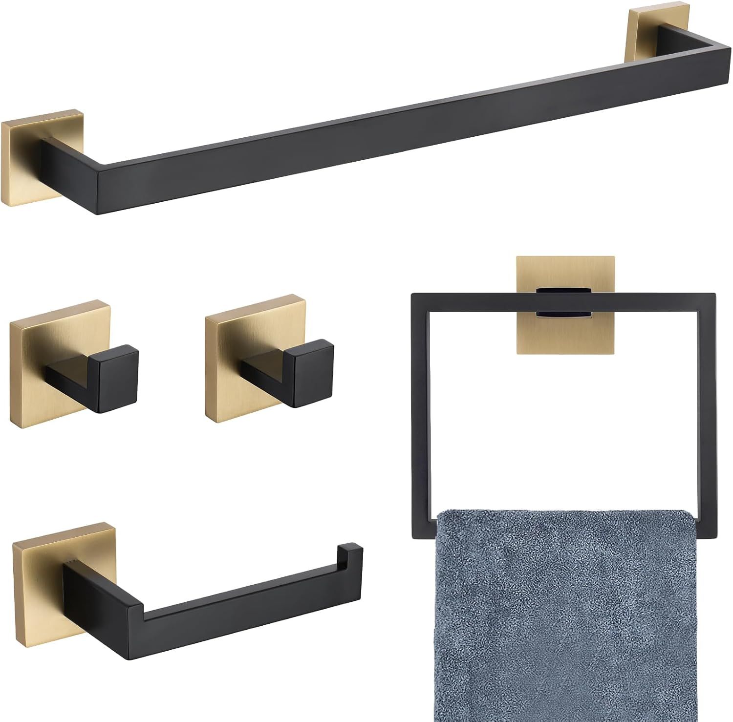 Matte Black and Gold 5-Piece Bathroom Hardware Set