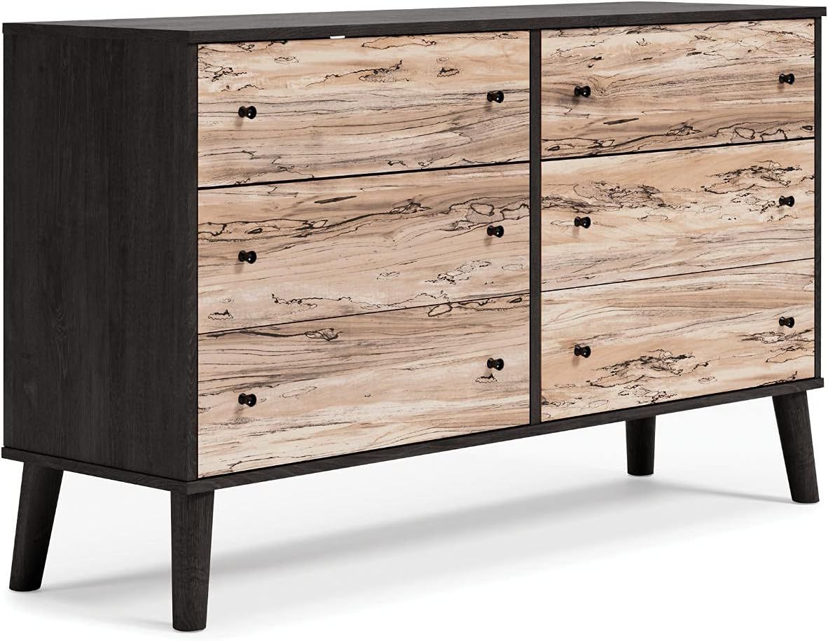 Two-Tone Black and Beige 6-Drawer Modern Dresser