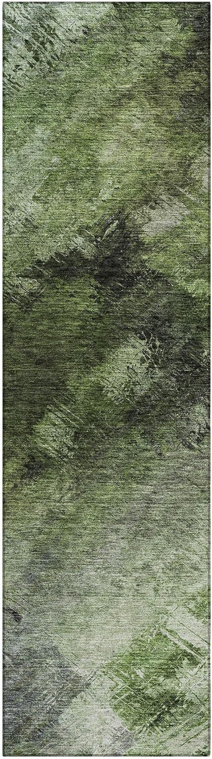 Green Synthetic Flat Woven Reversible Runner Rug