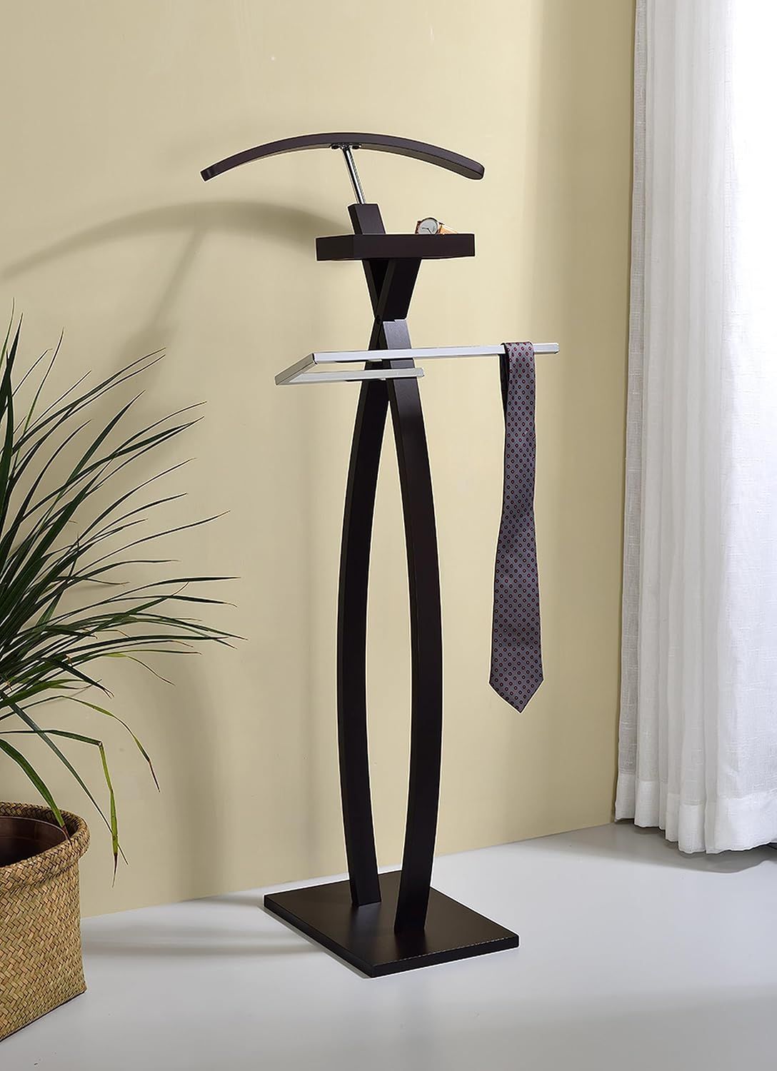 Laurent Walnut and Metal Modern Valet Stand with Hanger