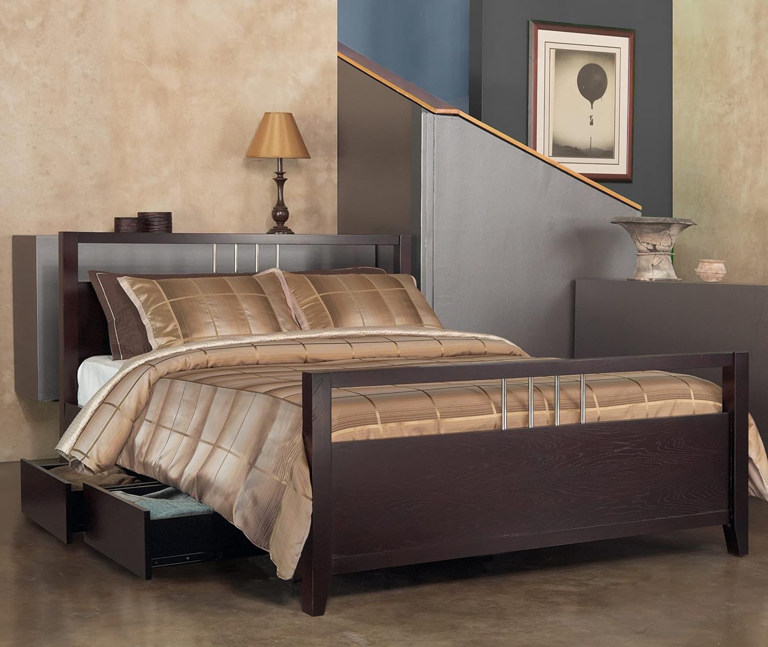 Espresso Tropical Mahogany King Platform Bed with Storage Drawers