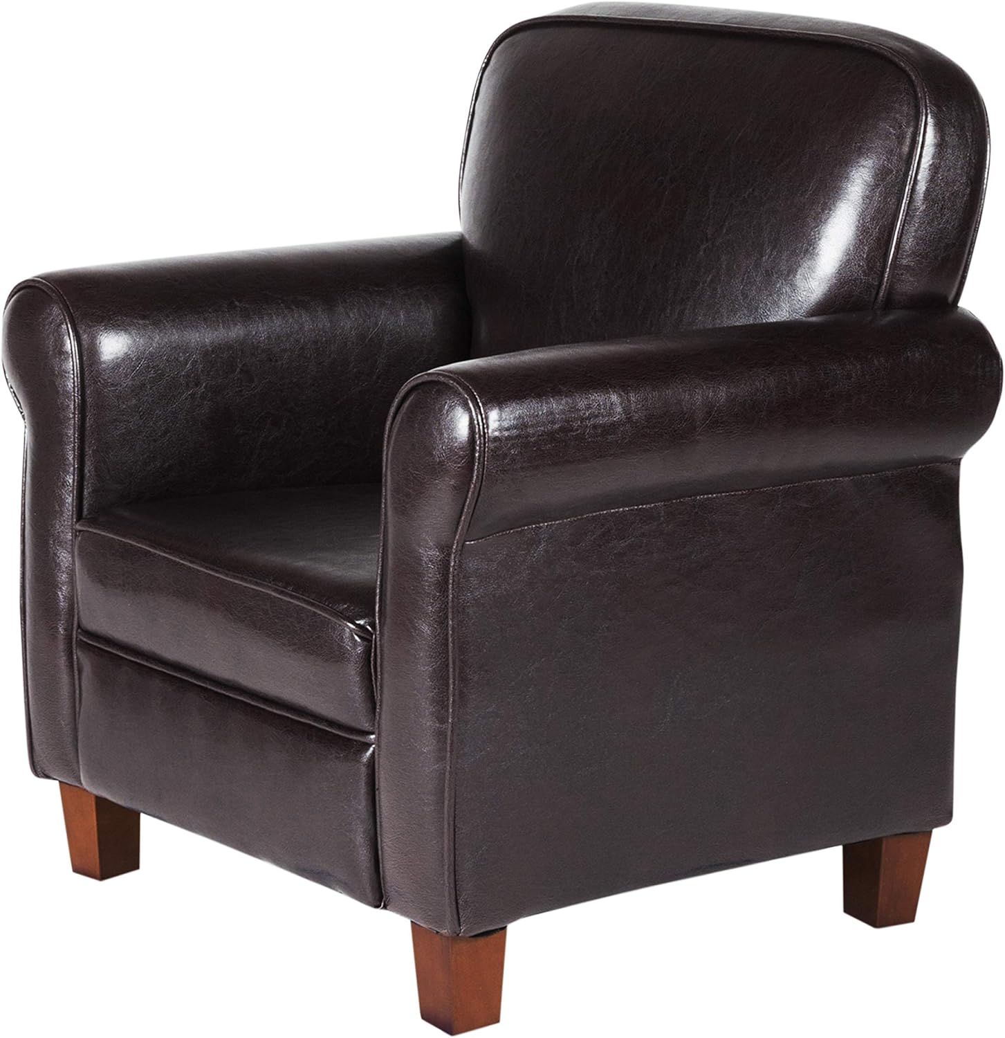 Kids Dark Brown Faux Leather Club Chair with Wood Legs