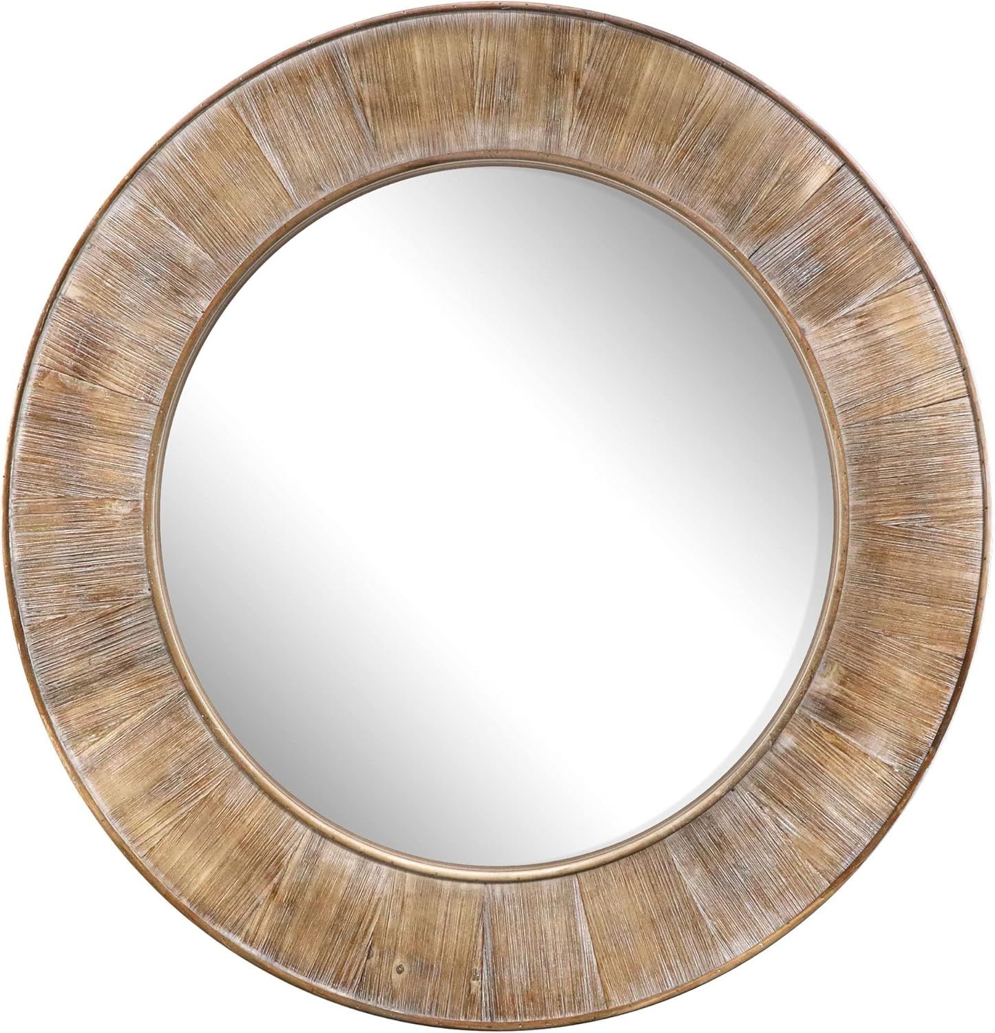 Rustic Round Brown Wood Mirror for Wall Decor