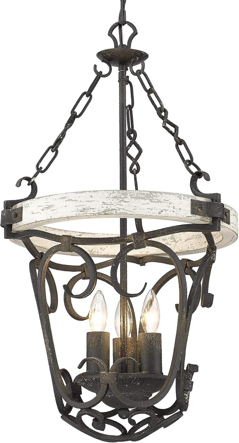 Antique Black Iron 3-Light Pendant with Glass