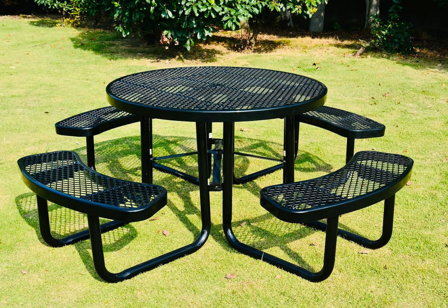 46" Textured Black Expanded Metal Round Outdoor Picnic Table