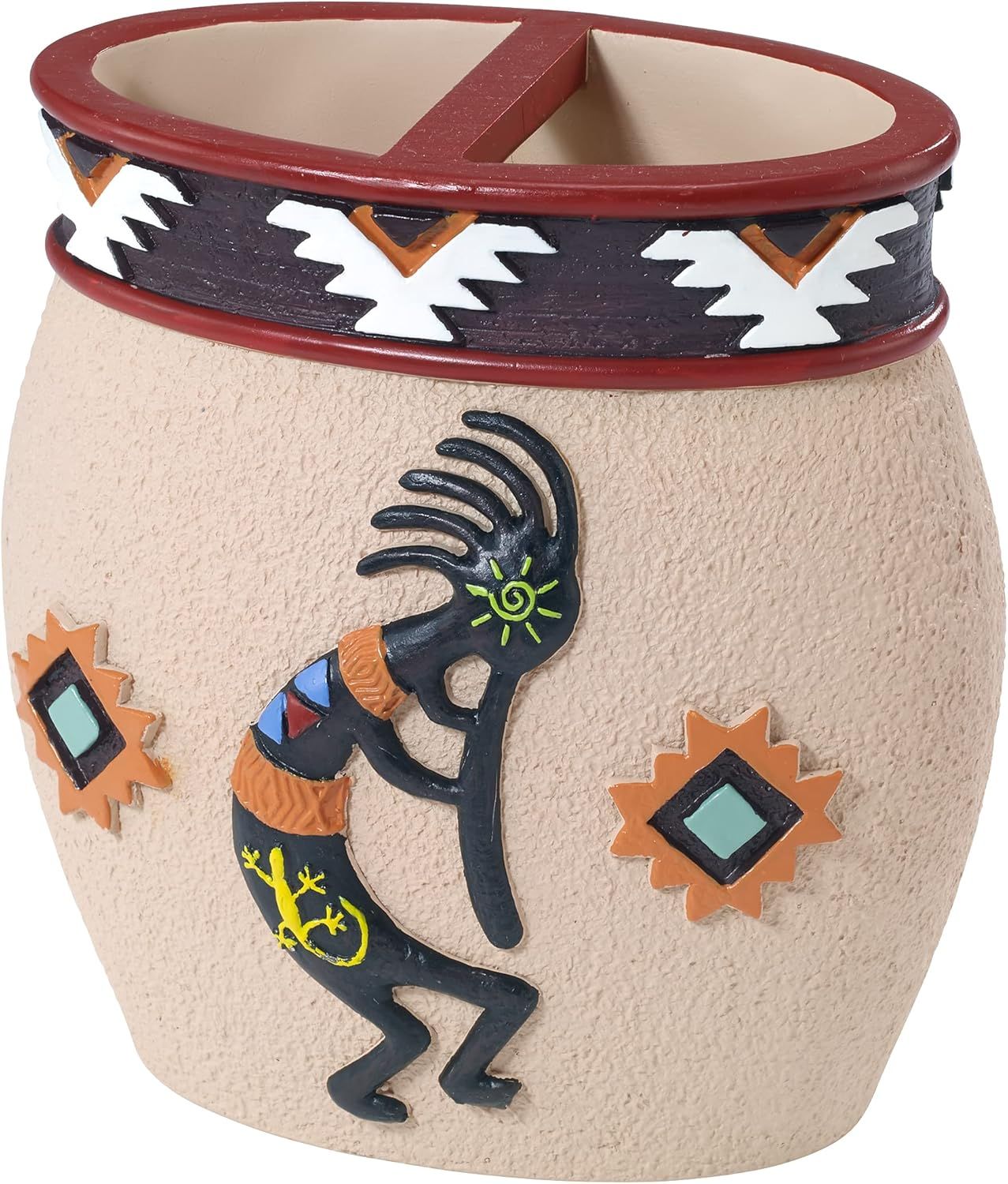 Beige Painted Resin Aztec Toothbrush Holder with Southwest Symbols