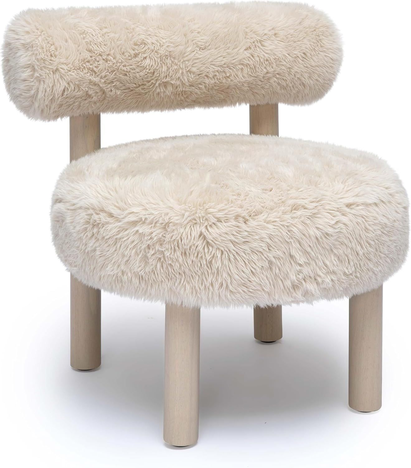 Natural Vegan Shearling Accent Chair with Wooden Legs