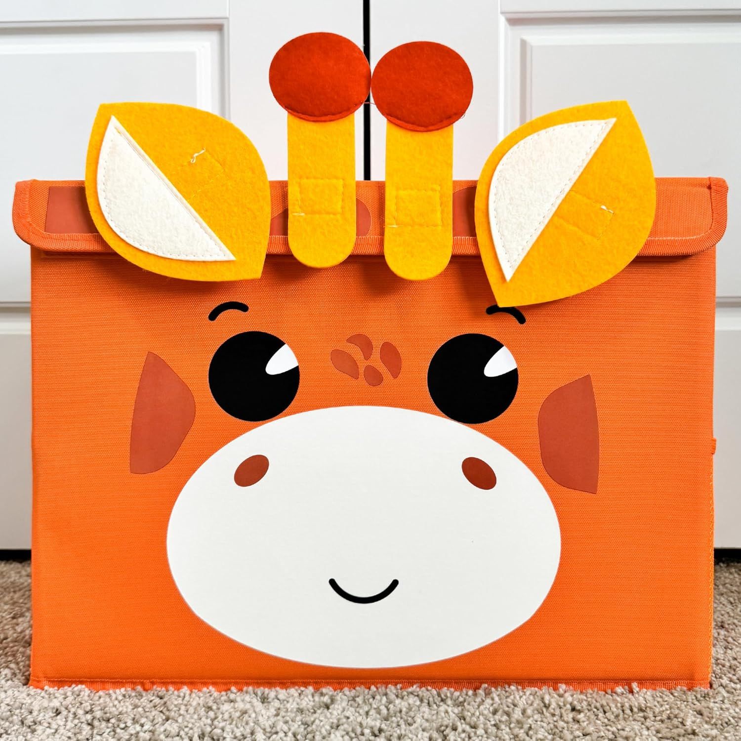 Orange Giraffe Fabric Collapsible Toy Storage Box with Handles