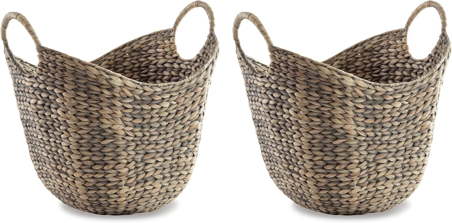 Gray Woven Water Hyacinth Storage Baskets, Set of 2