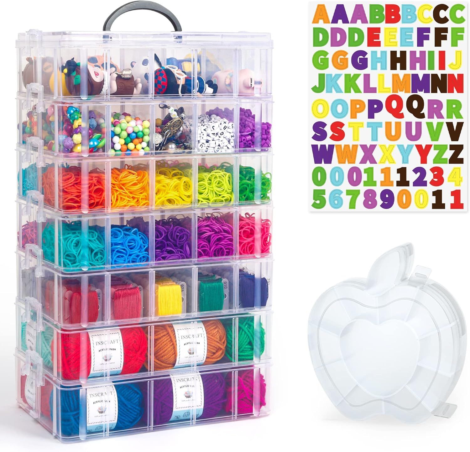 7-Layer Clear Plastic Stackable Kids Storage Box with Handle