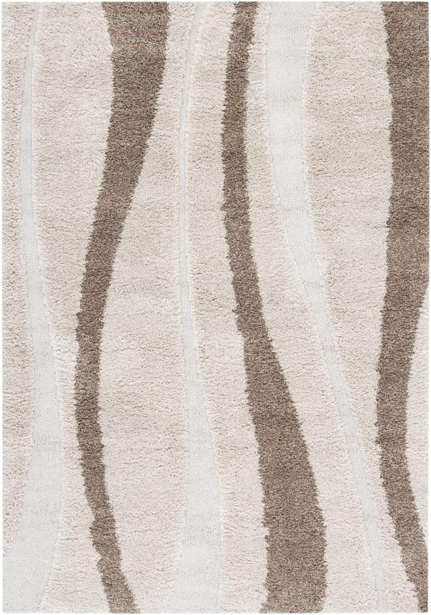 Gray and Cream Abstract Tufted Shag Runner Rug