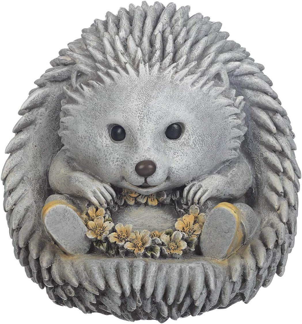 Gray Resin Hedgehog Garden Statue with Yellow Boots