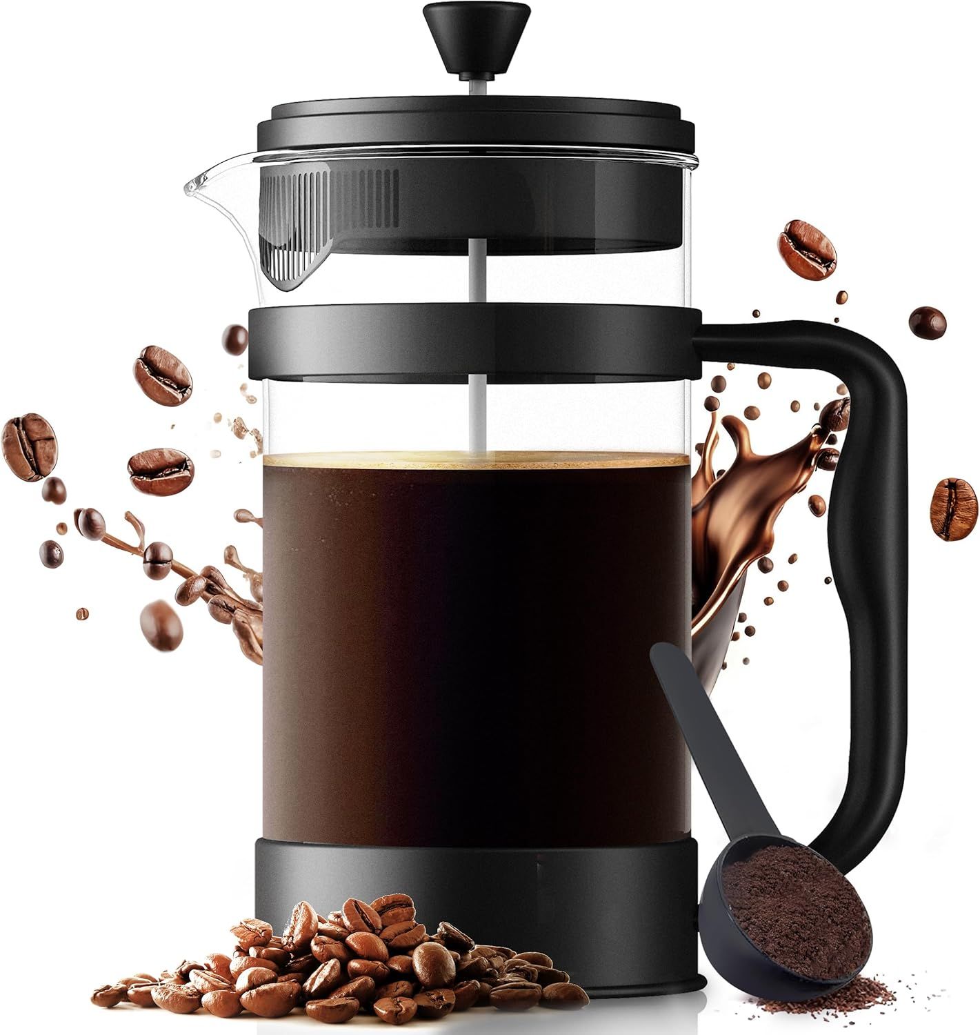 Black Heat Resistant Borosilicate Glass French Press Coffee Maker