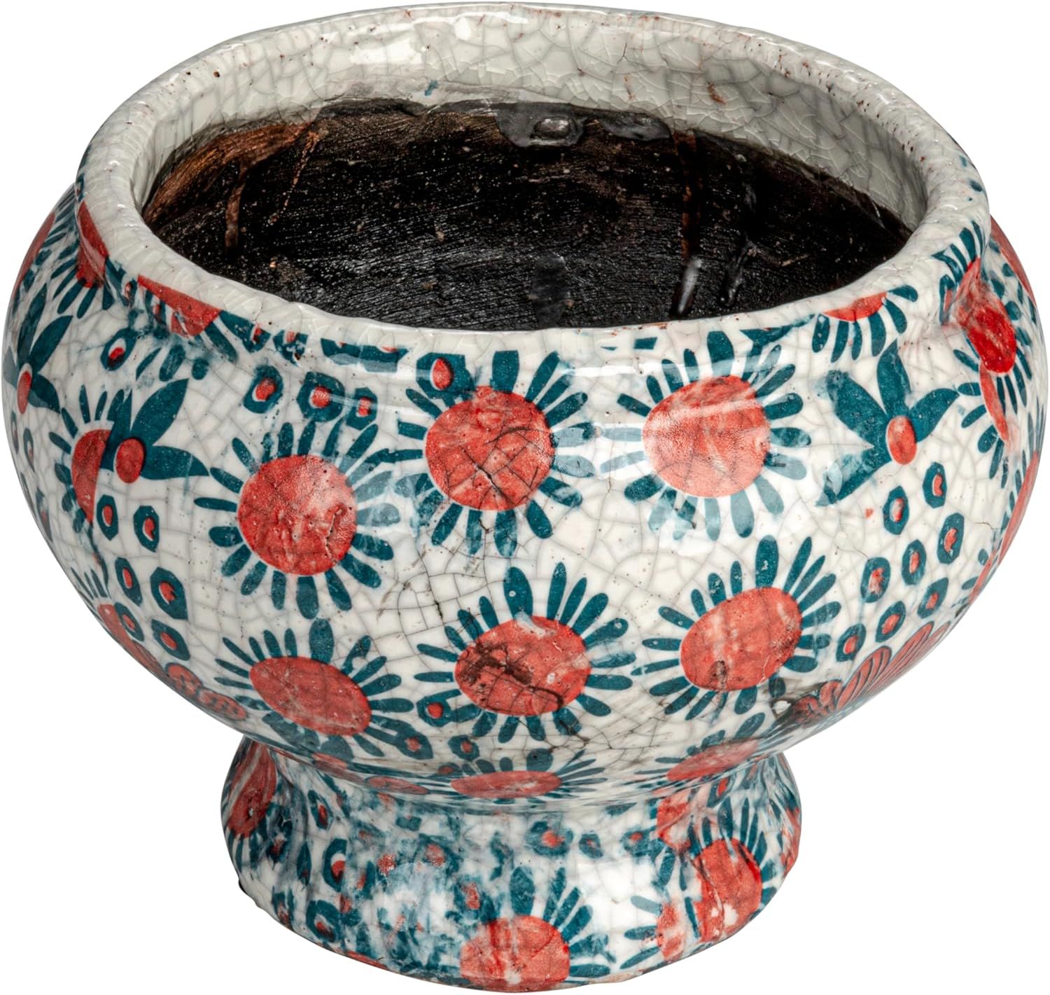 Multicolor Crackle Glaze Terra-Cotta Footed Planter