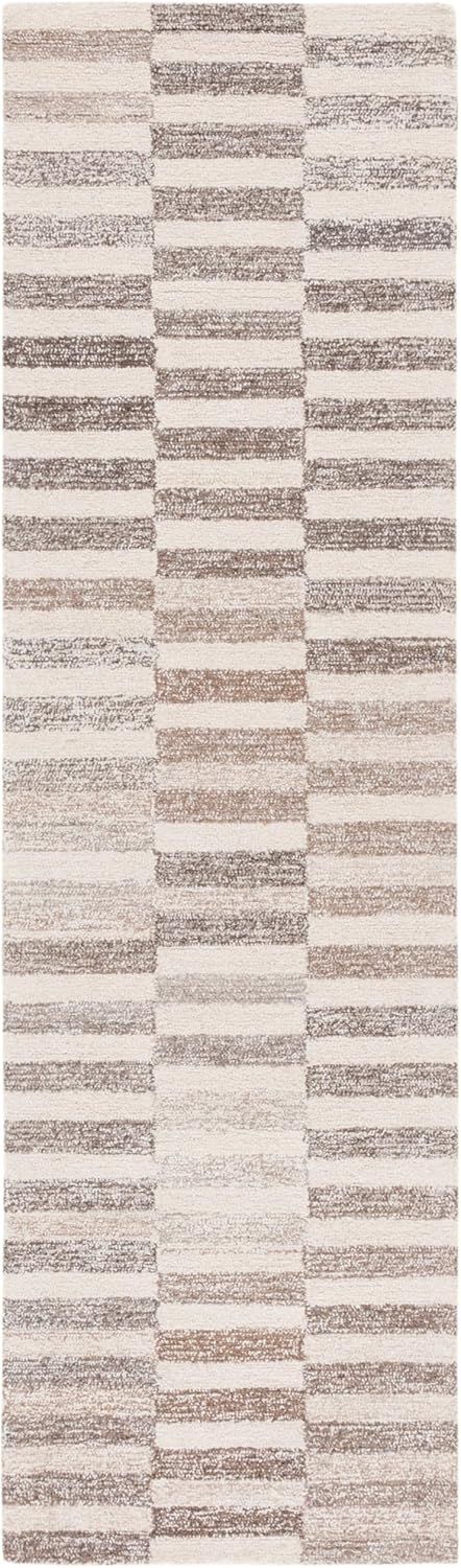 Ivory and Beige Hand-Tufted Wool Runner Rug, 96" x 27"