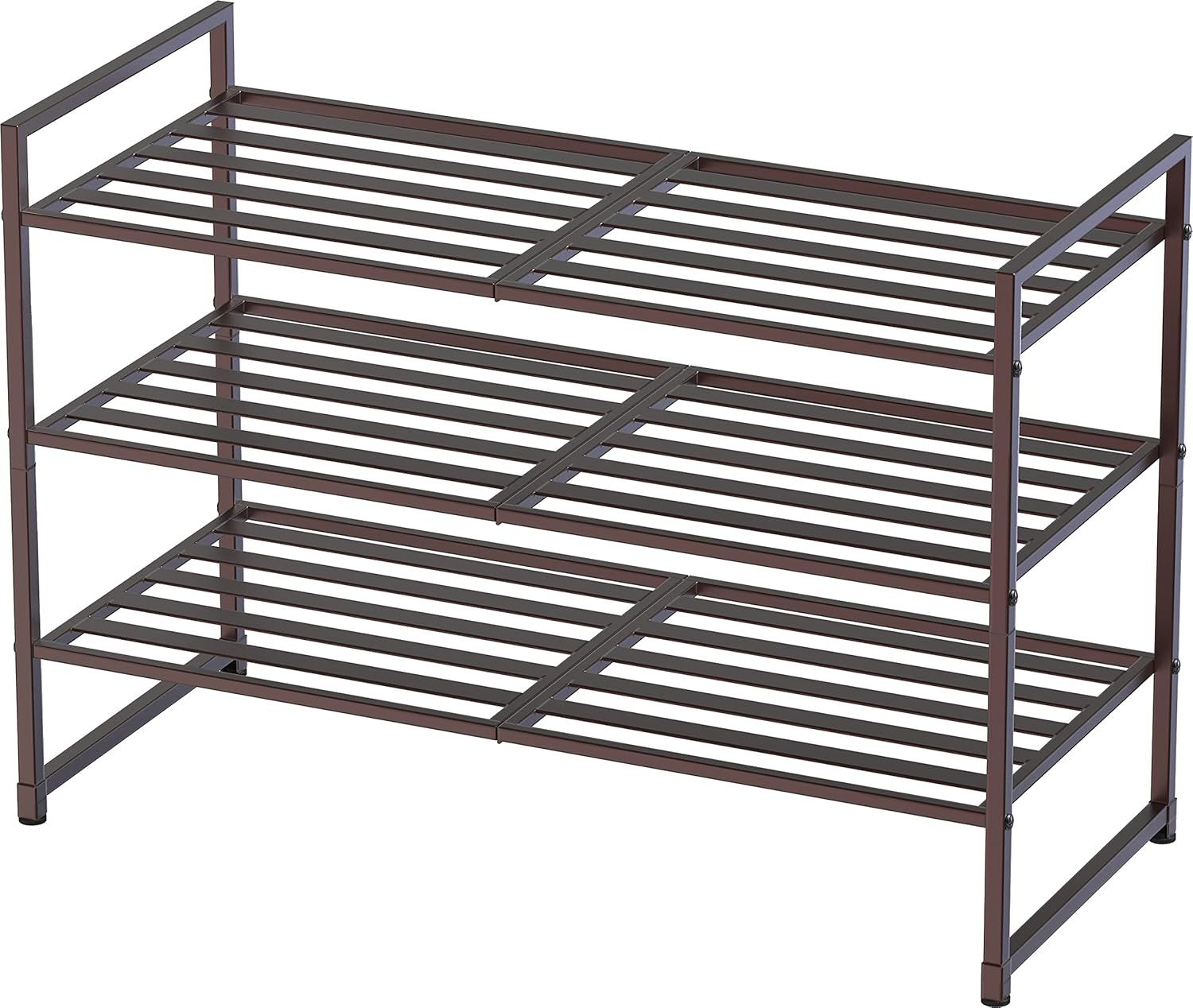 Bronze 3-Tier Stackable Metal Shoe Rack