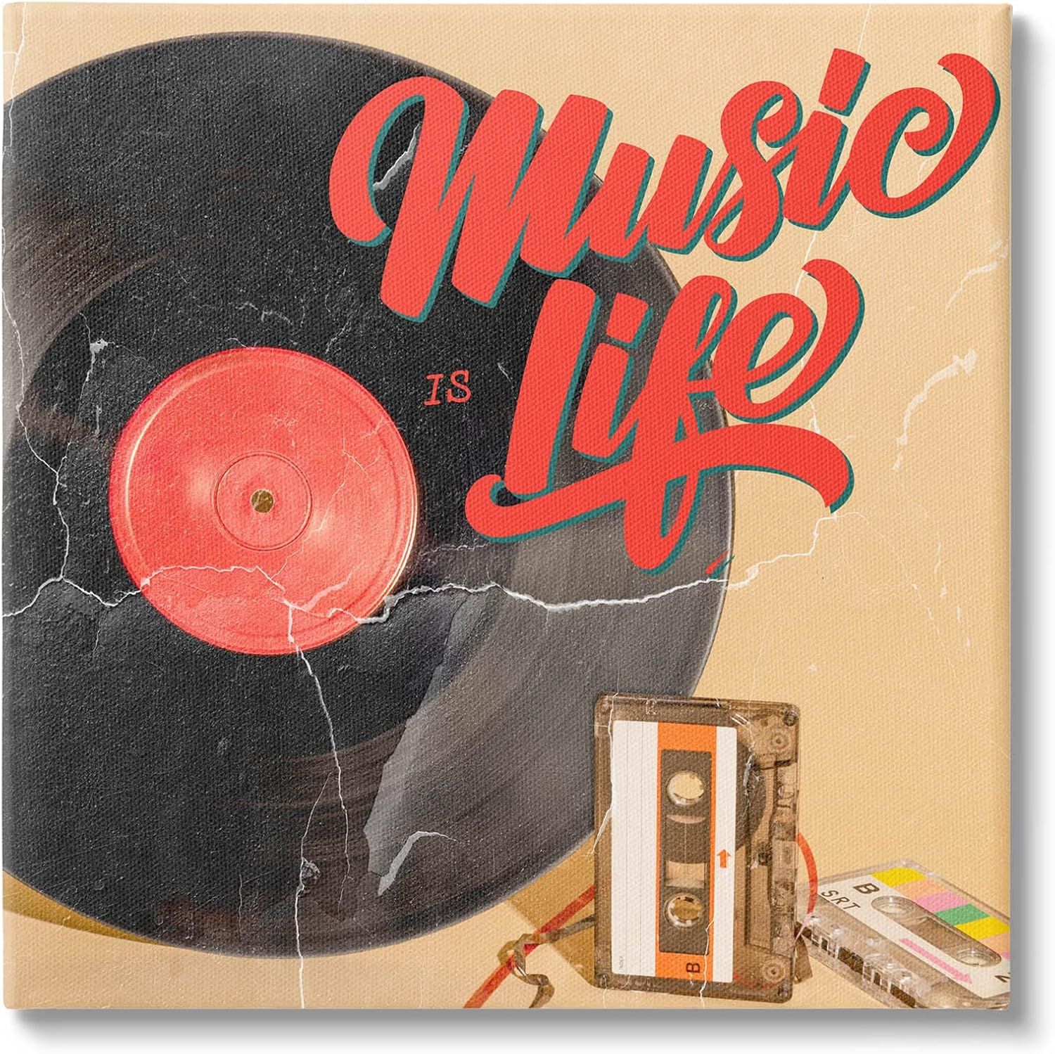 Music Is Life Vintage Cassette Canvas Wall Art