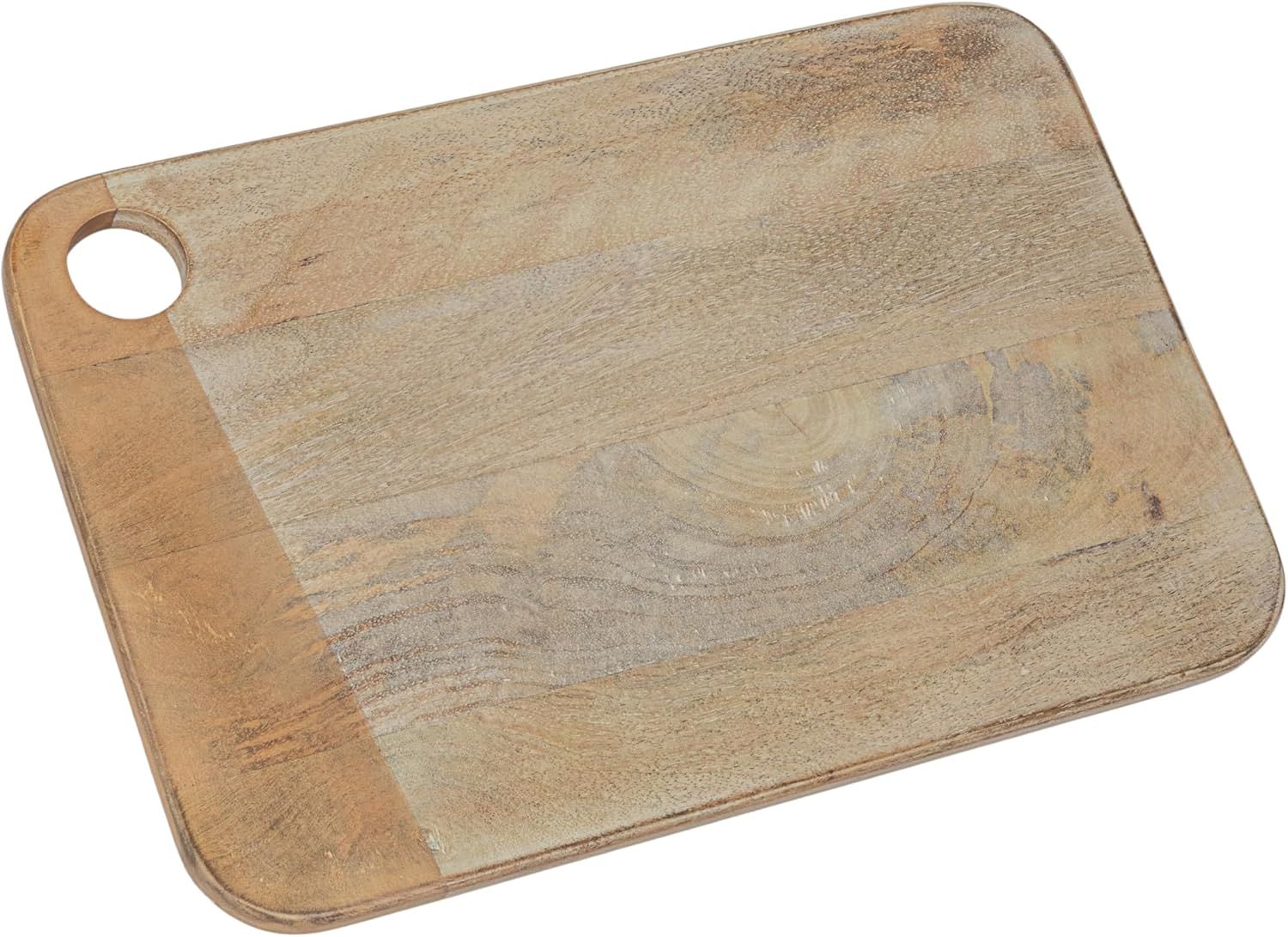 Whitewashed Mango Wood Rectangular Cheese and Cutting Board with Handle