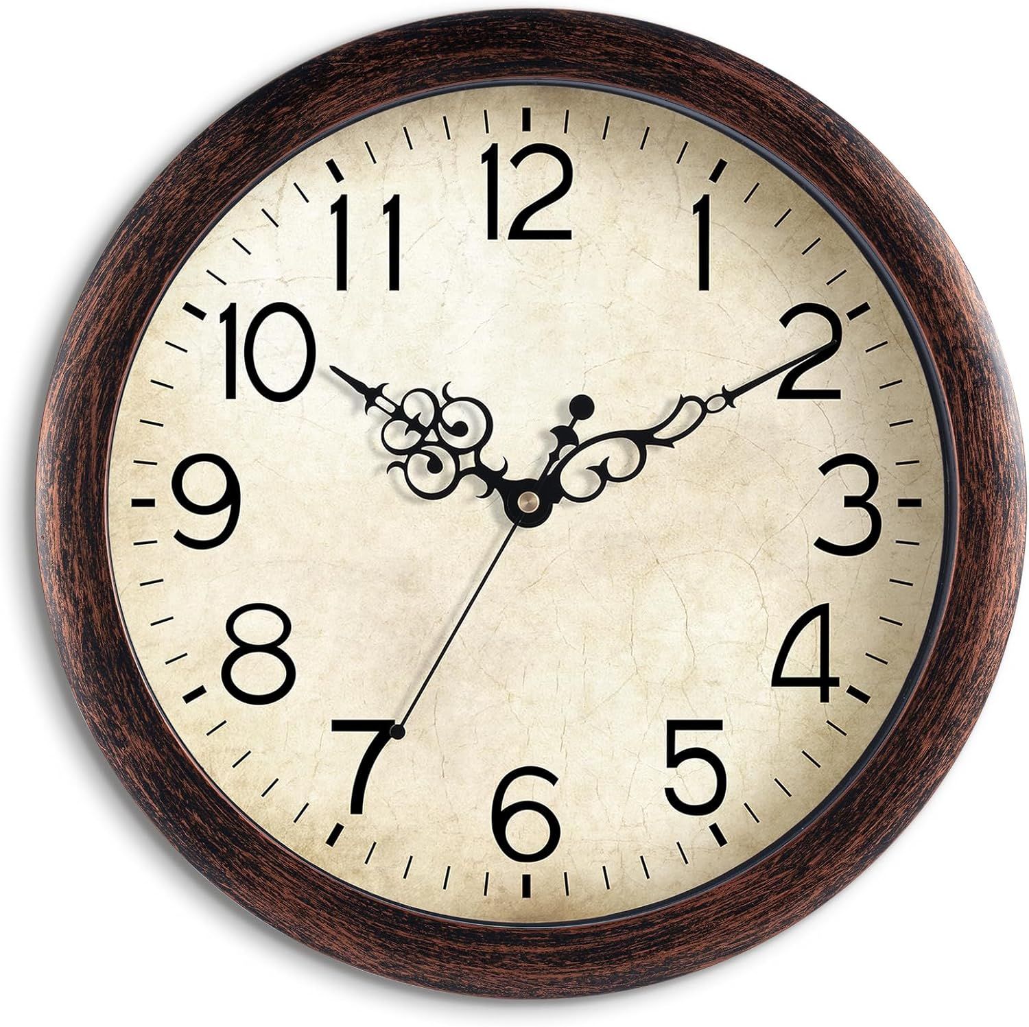 Vintage Brown 12-Inch Silent Non-Ticking Wall Clock