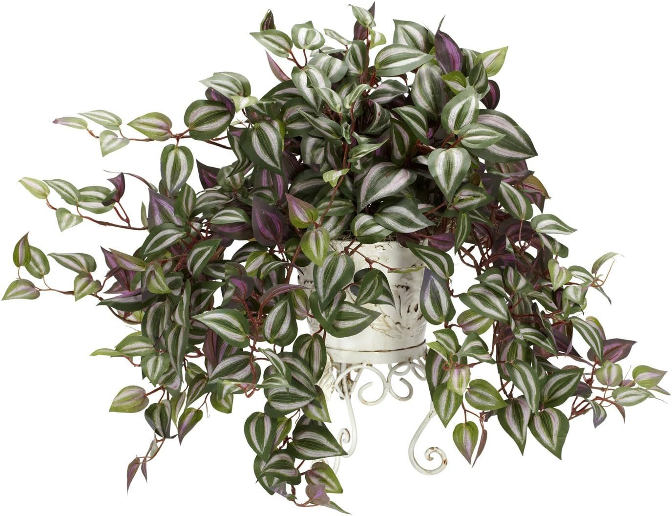 Lush Silk Wandering Jew in Elegant Metal Planter, 23" Tabletop Display