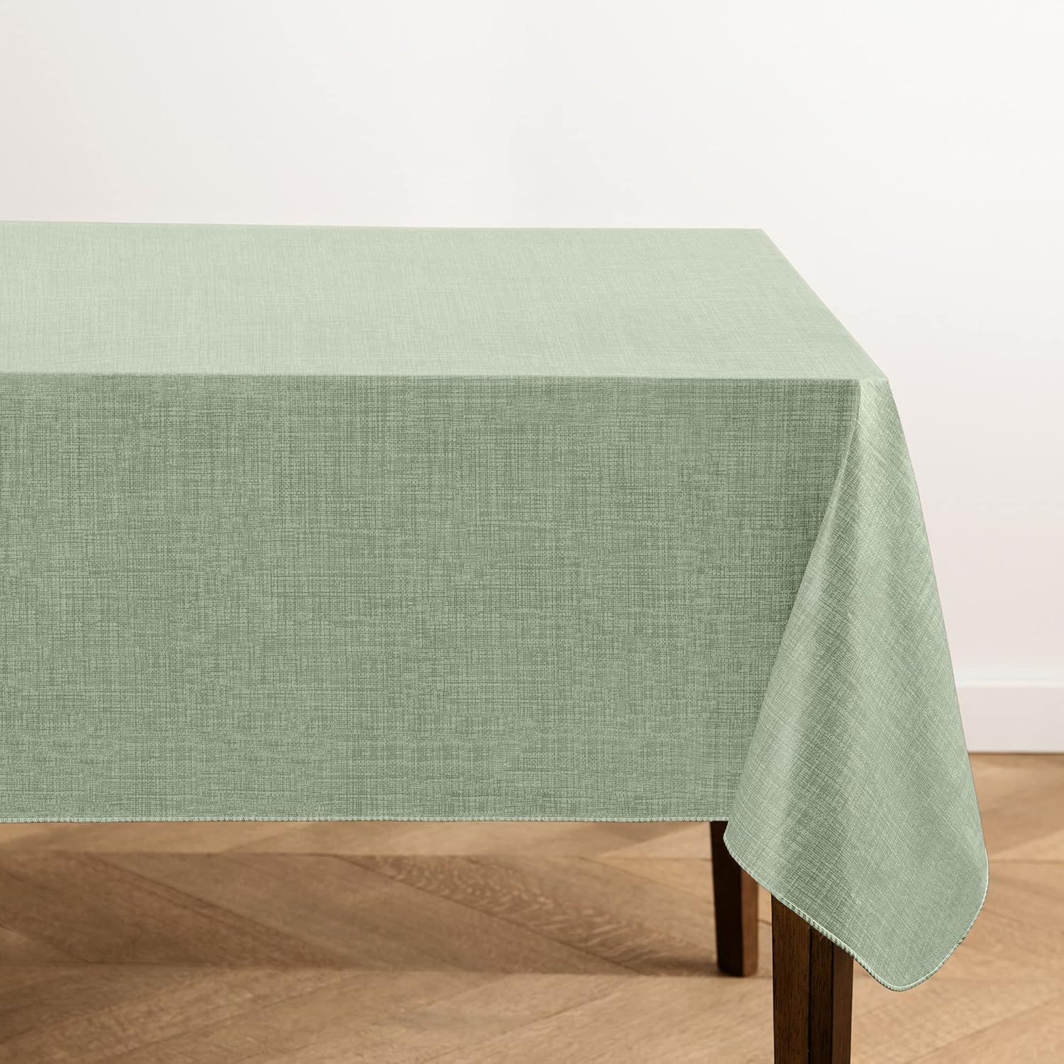 Sage Green Linen Texture Vinyl Tablecloth with Flannel Backing, 52x70