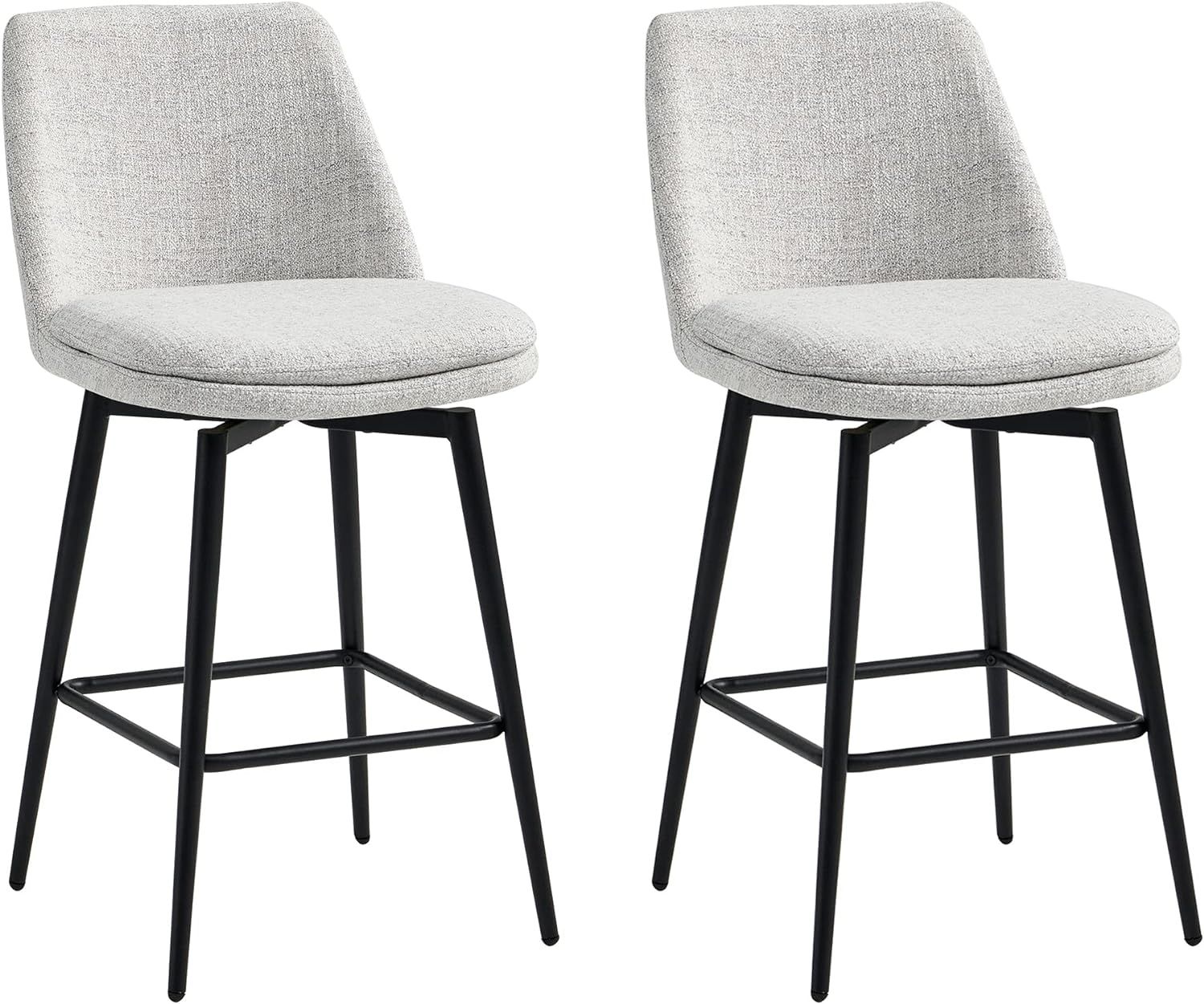 White Upholstered Fabric Swivel Bar Stools with Metal Base, Set of 2