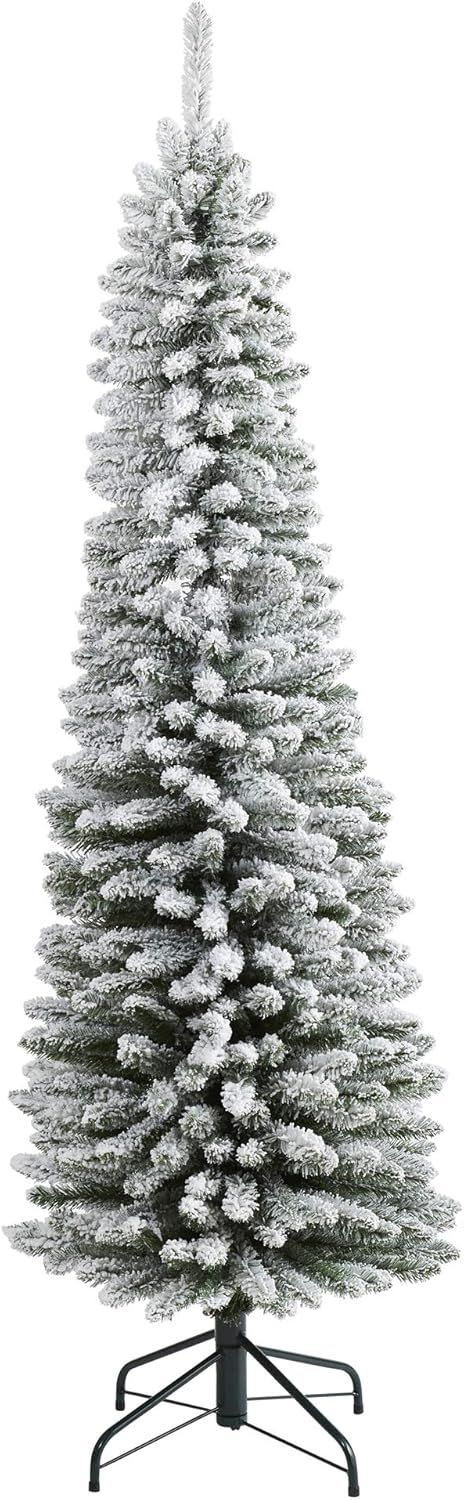 6ft Flocked Pencil Slim Artificial Christmas Tree with Metal Stand