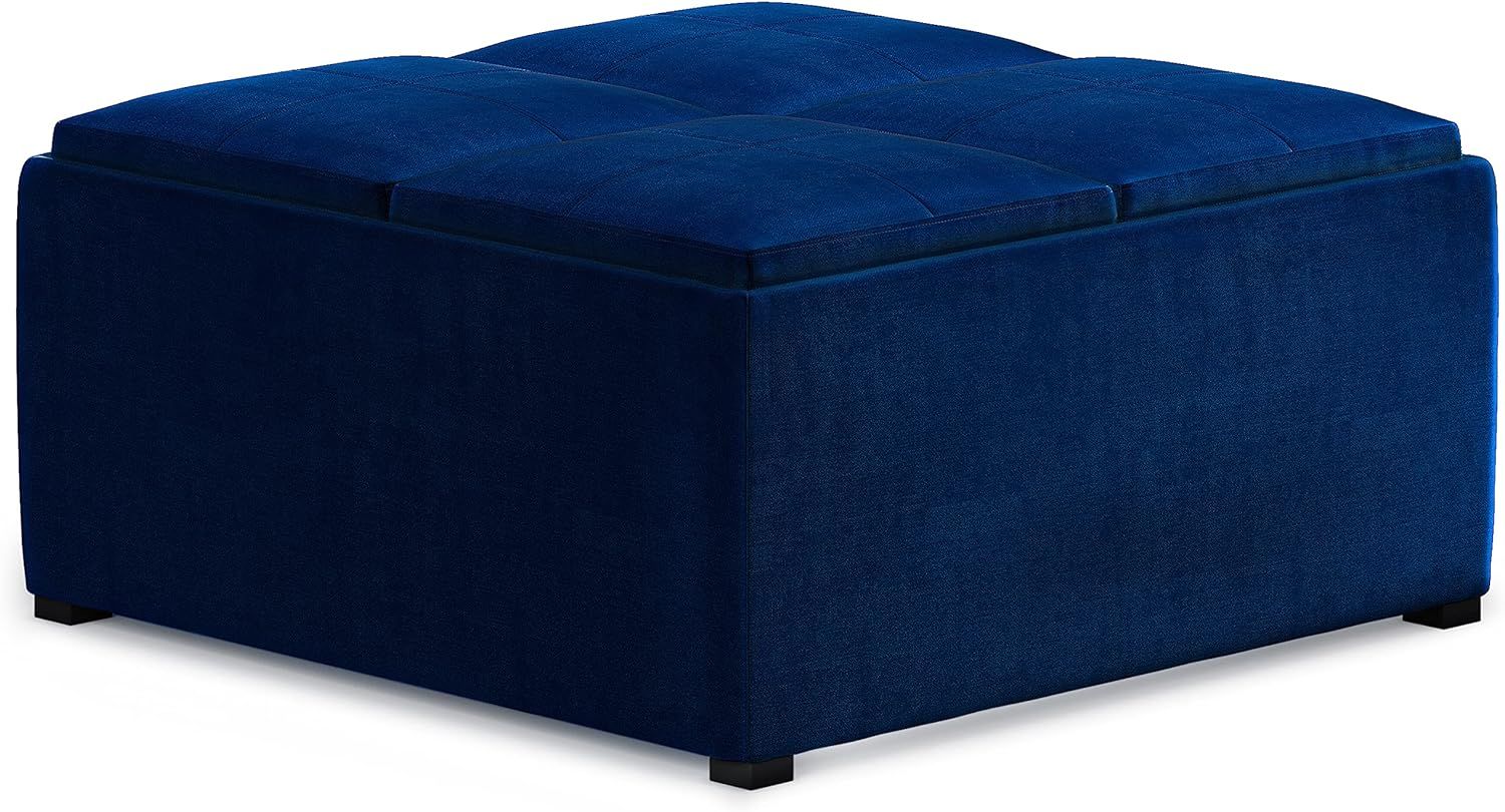 Avalon 35" Blue Velvet Square Coffee Table Storage Ottoman