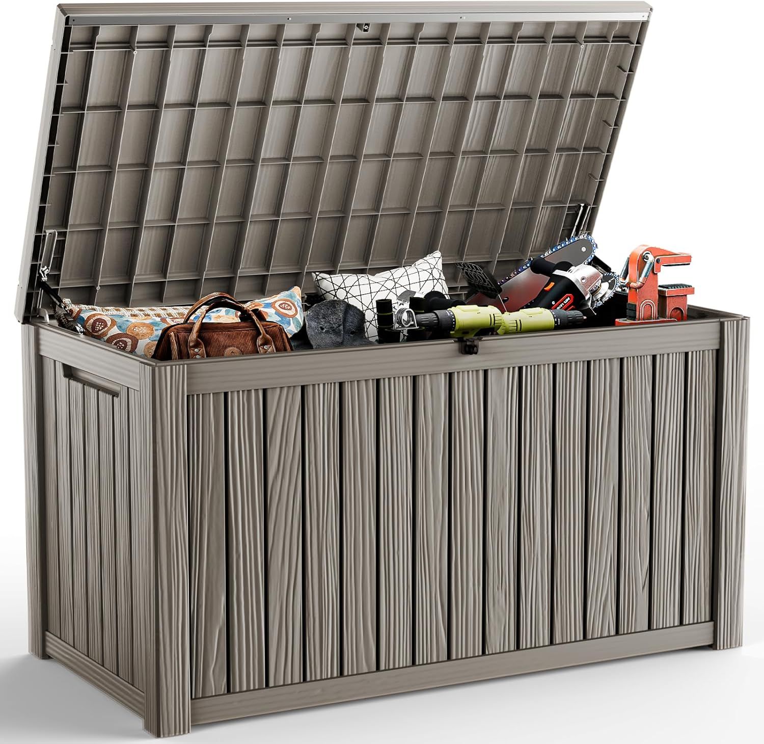 Light Brown Lockable Resin Outdoor Deck Storage Box
